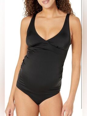 Black Maternity Tank One-Piece Swimsuit